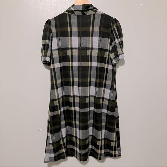 JH Green Tartan Dress with Cowl Neck and Short Sleeves Size Large - Picture 4 of 6